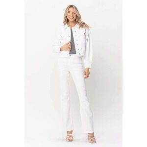 Judy Blue White Denim Jacket Medium Cropped Raw Hem NWOT